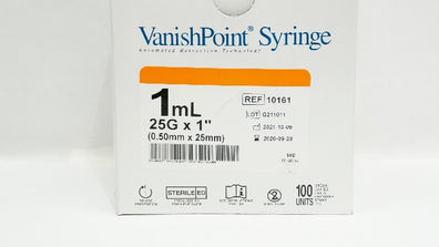 VanishPoint 10161 Syringe 1mL, 25G x 1inch - Box of 100